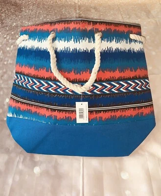 Beach Bag Large Canvas Holiday bag - Blue Aztec print