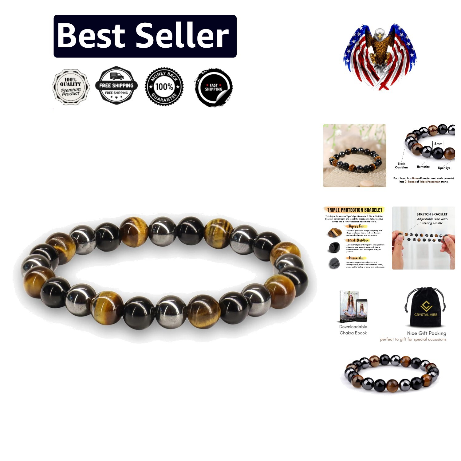 Triple Protection Natural Stone Bracelet - Stylish Healing for Anxiety Relief
