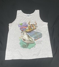 VTG Caribbean Surf Mens Gray Print Tank Top Made In USA Size XL