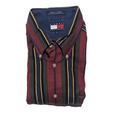 Vintage Tommy Hilfiger Shirt Mens L Crest Logo Striped Multicolor Long Sleeve