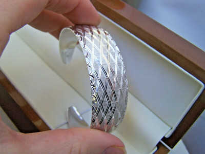 MASSIVES STERLINGSILBER MODERNIST GEMUSTERTES ARMBAND ARMREIF MANSCHETTE 7'' 7,5'' VERSTELLBAR