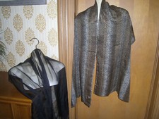 2 Scarf shawl wraps Black Leopard sheer Approx 20 x 76 20 x 62 inches