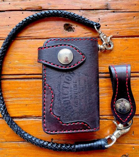 Biker Chain Wallet motorcycle trucker wild west Full-grain Leather Black/Red