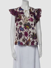 $165 Love the Label Women Beige Cotton Lucette Tassel-Tie V-Neck Top Size XS