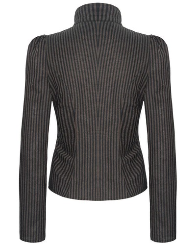 Devil Fashion Womens Steampunk Blouse Top Black Brown Stripe Victorian Gothic - Picture 15 of 24