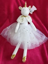 NWT F.A.O. Schwarz Plush Unicorn Ballerina Tutu, Shawl, Gold Slippers, Petit Bon