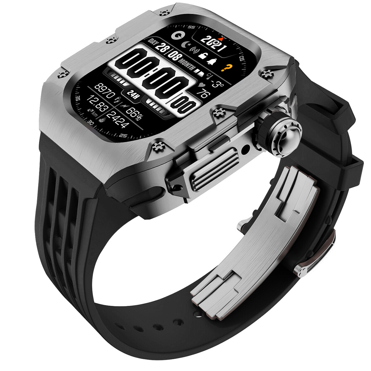 Titanium Case Silicone Band for Apple Watch Ultra 49mm 9/8/7/SE/6/5/4 44/45mm