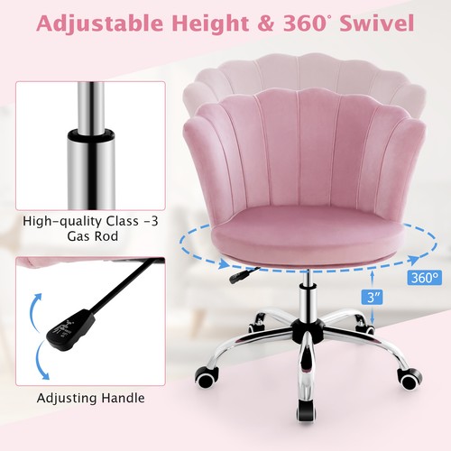 Velvet Petal Shell Office Chair Adjustable Swivel Accent Vanity Armchair Pink - Picture 6 of 9