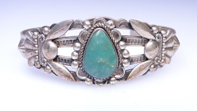 Sterling Vintage Navajo Green Turquoise Cuff Bracelet w Marking