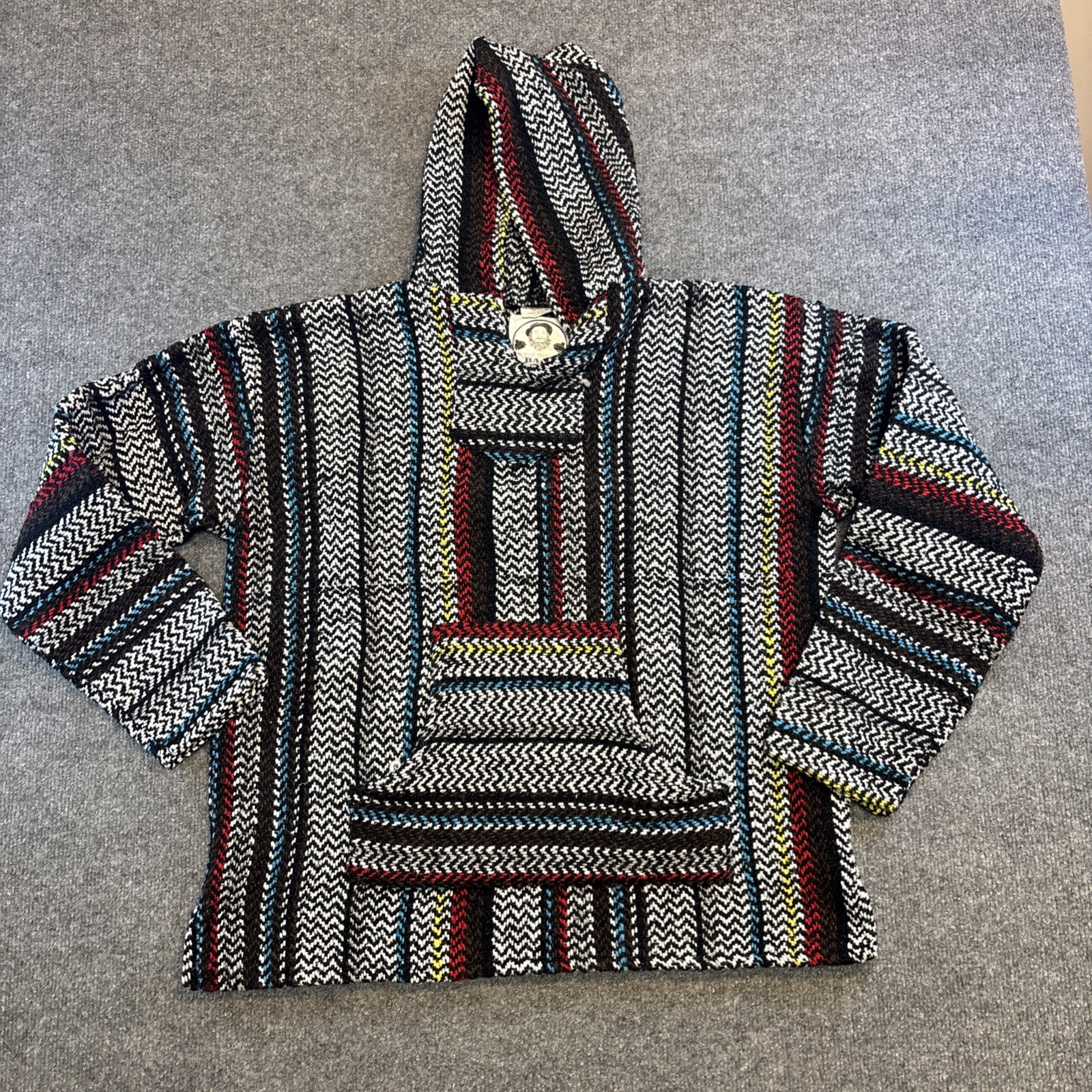 Wild Bills Baja Co Men's M Mexican Baja Hood Pullover Poncho Boho Hippie Surf