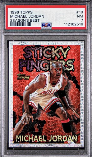 1996-97 TOPPS - SEASON'S BEST STICKY FINGERS MICHAEL JORDAN #18 PSA 7