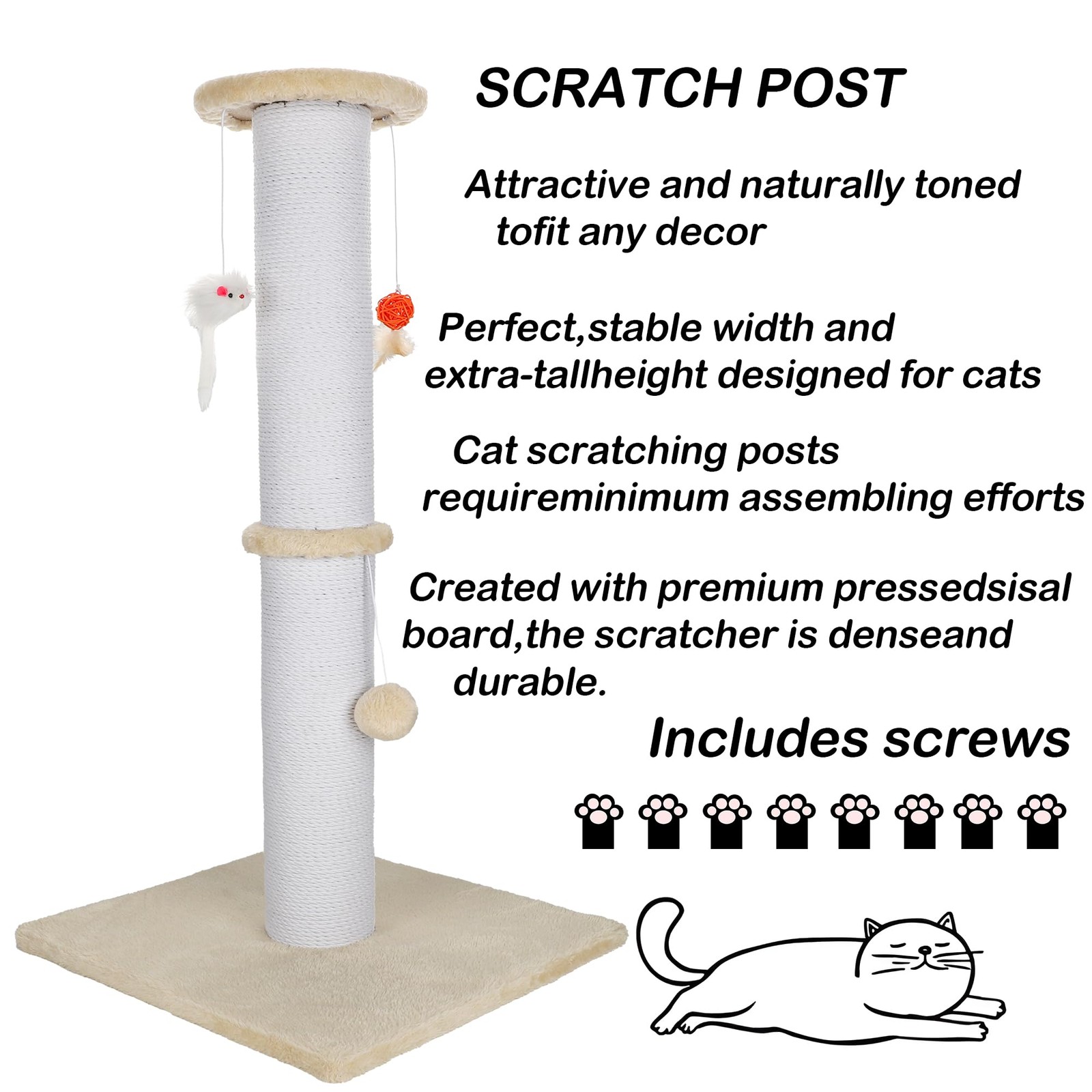 36.5 Inch Cat Scratching Post Heavy Duty Cat Scratch Post Handmade Cotton Rop...