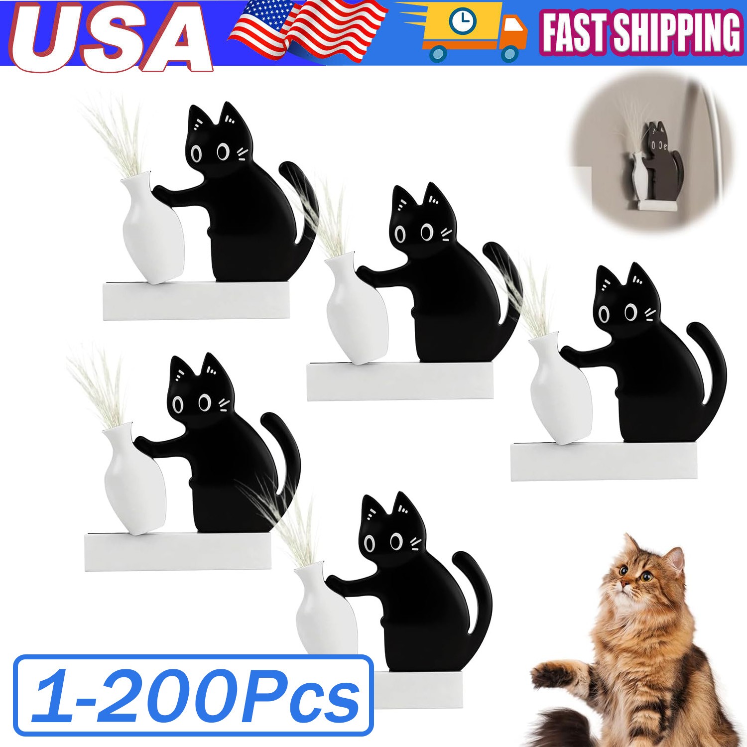 1-200X Whisker Vase Cute Magnetic Refrigerator Ornament Fridge Magnets Cat