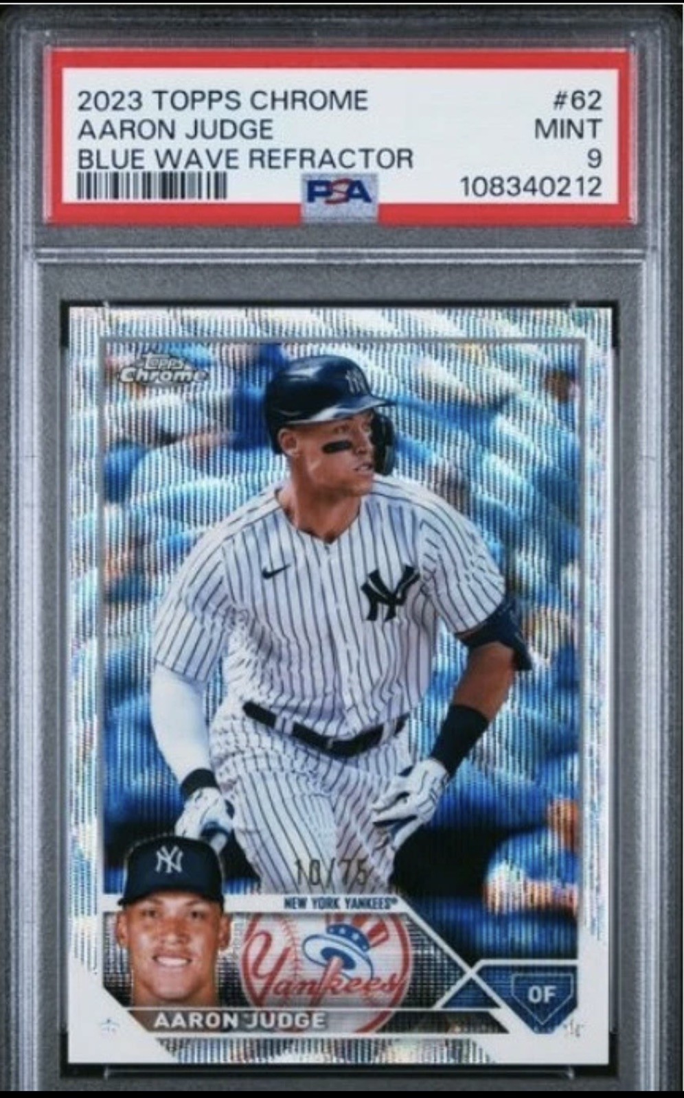 2023 Topps Chrome Aaron Judge Blue Wave Refractor #62 Numbered 10/75 PSA 9