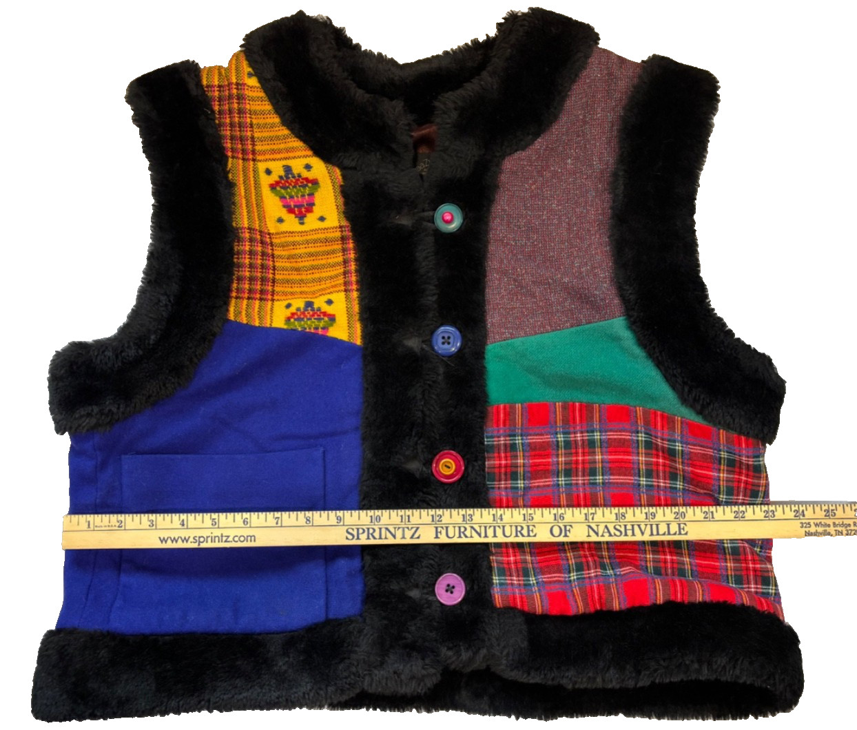 BaaBaaZuZu Patchwork Up-cycled Wool Button Sweate… - image 1