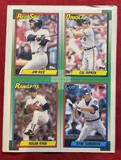 1990 Topps Uncut Cards Baseball Box Bottom Ripken,Rice,Ryan and Sandberg