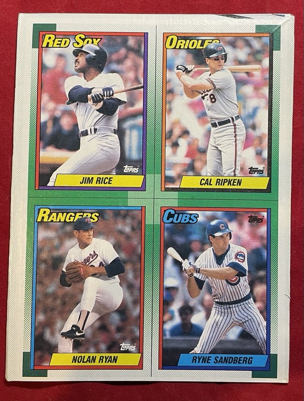 1990 Topps Uncut Cards Baseball Box Bottom Ripken,Rice,Ryan and Sandberg