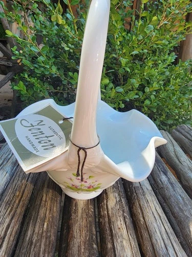 Fenton milk glass Easter Basket flowers violet  Signed Art Hand Painted