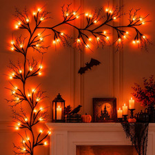 Halloween Garland with Orange Lights, 9 FT Bendable Black 6FT, 9FT