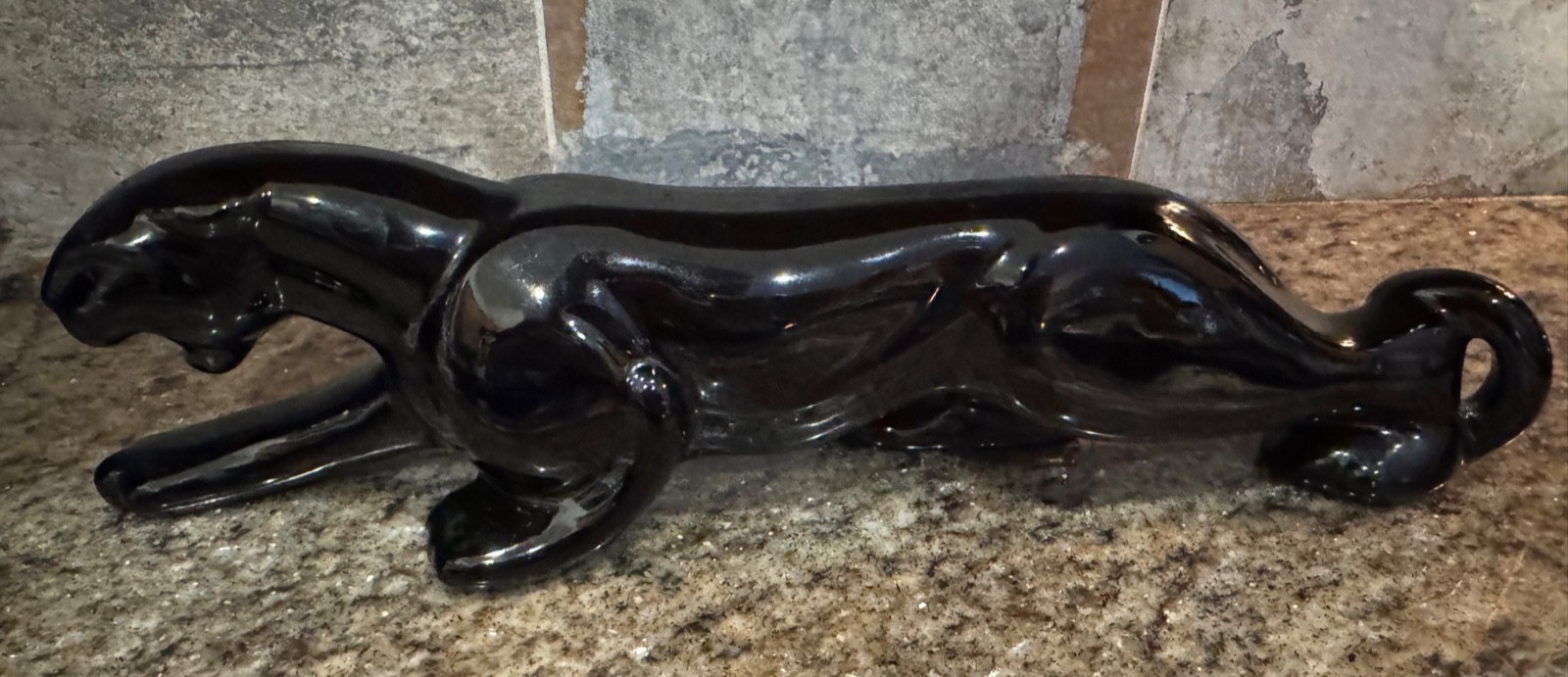 Vintage Pair Stalking 1950 Glossy Black Panther Figurine Statue 13” Royal Haeger