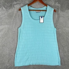 Croft & Barrow Cable Knit Sleeveless Sweater Womens XL Blue Cottage Twee Fairy