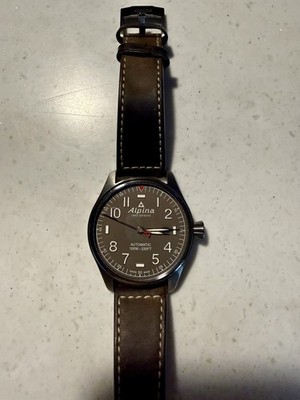 Alpina Startimer Pilot Automatic Men's Watch 44mm Leather Strap Stainless Steel