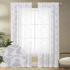 Textured White Sheer Curtains 84 Inches Long 2 Panels Set, Light Filtering Leaf