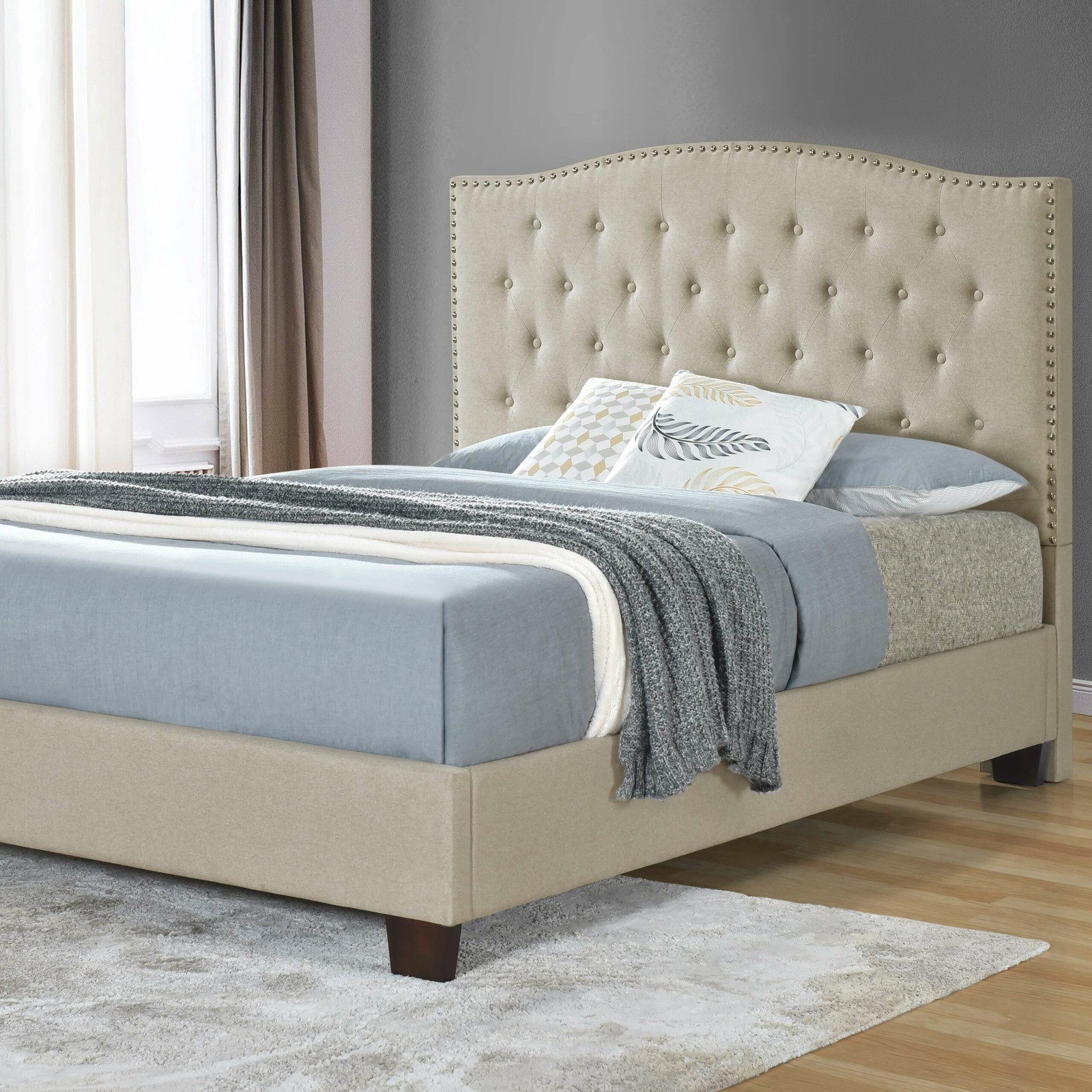 Full/Queen Bed Size Nora Beige Upholstered Bolt-On Headboard
