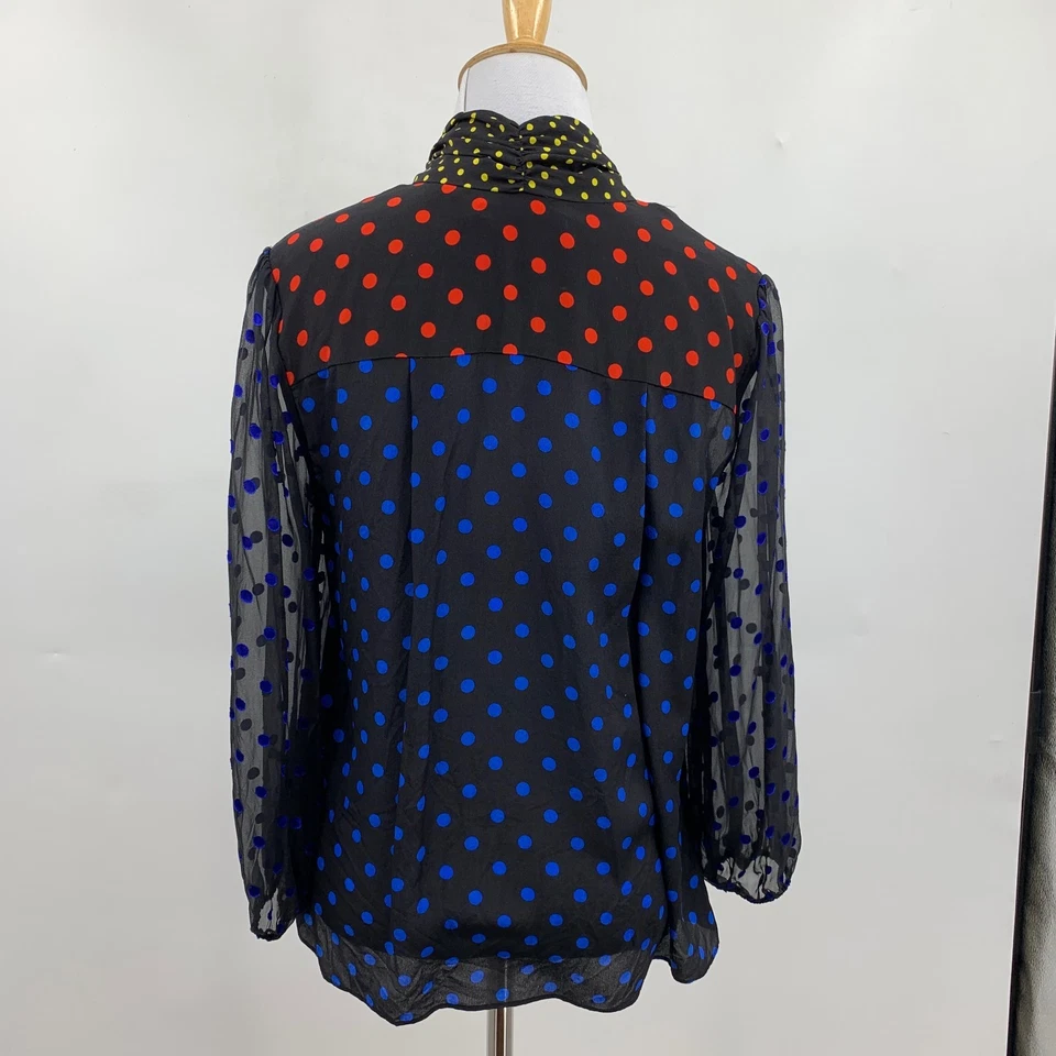Blusa Alice + Olivia Mujer M Mediana Seda Jeannie Coño Cuello Lazo Lunares Foto 4 de 4