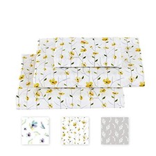 Bed Sheet Set, 4 PC Floral Printed Brushed Microfiber Queen Yellow Flower