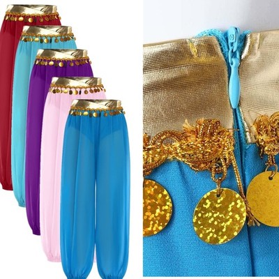 Mädchen Kinder Bauchtanz Hose Lang Chiffon Haremshose mit Pailletten Pumphose 