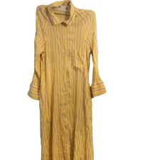 Zara Midi Shirt Dress Yellow Long sleeve button up pockets Medium M