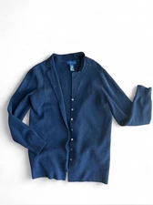 Charter club Navy Blue cashmere merino wool cardigan sweater Sz M Medium