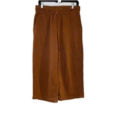 Vince Elastic Waist Cotton Wide Leg Crop Pull On Pants Brown Beachy Coastal M