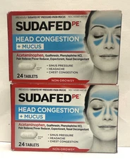 Sudafed PE Head Congestion + Mucus, 2 Packs (24 Tablets each) , Exp:02/2026
