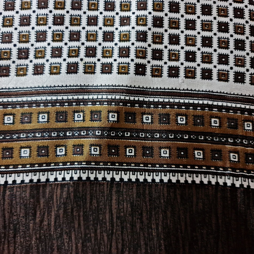 BUFANDA CABALLERO ITALIA VINTAGE AUTÉNTICO ARTE GEOMÉTRICO MARRÓN GR SEDA LARGA DOBLE HOMBRE Foto 3 de 4