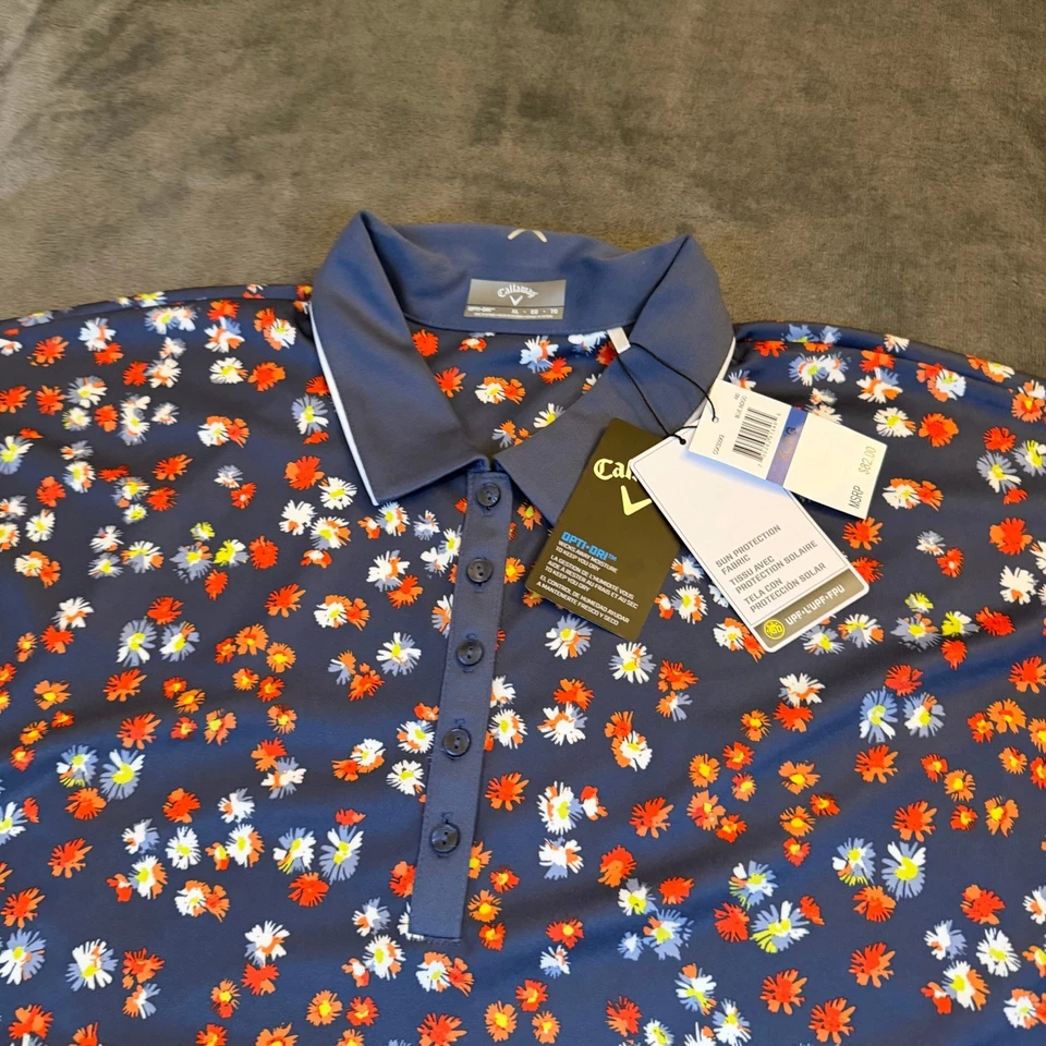 Callaway Golf Polo Shirt Blue Floral Print Short Sleeve Opti-Dri Womens XL NWT - Image 2 of 4
