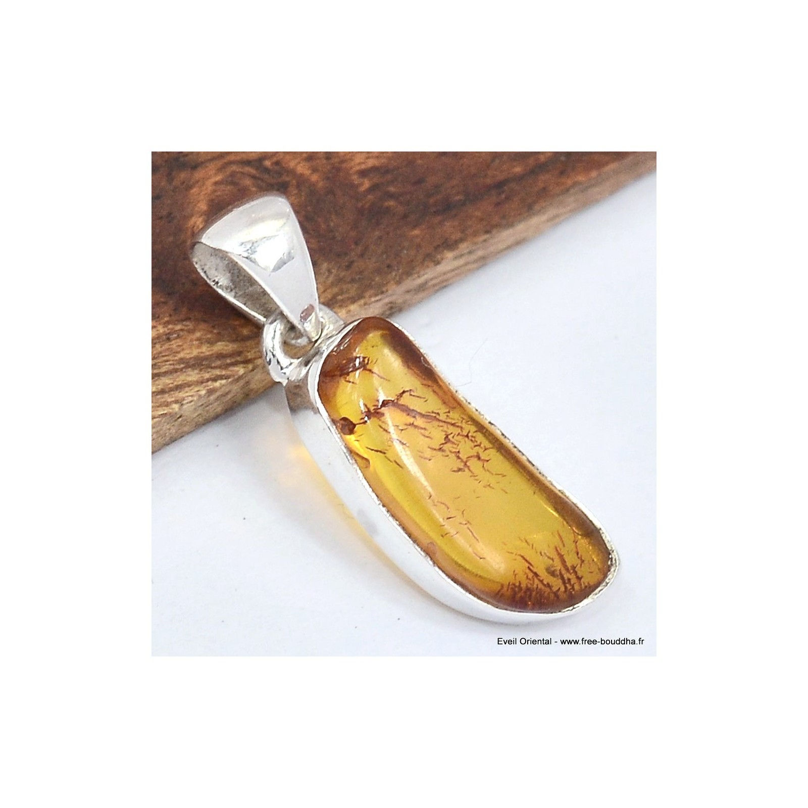 Pendentif argent Ambre Naturel SK51.1, bijou lumineux pour vos tenues d'été