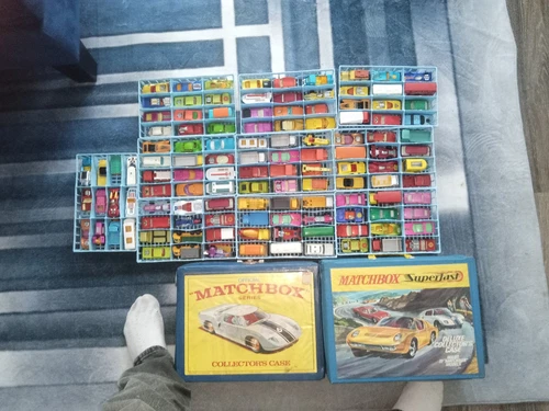 vintage matchbox lot 2 cases 120 cars in mint condition w/extra cars, planes
