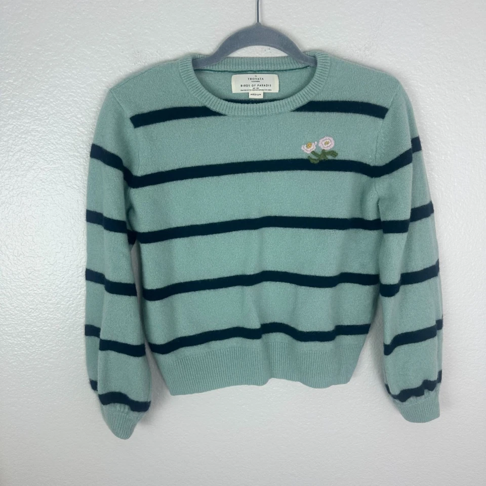 Trovata Oksana 毛衣 M 套衫羊绒蓝色条纹精致甜美女性 — 第 2/4 张图片