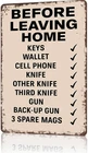 Before Leaving Home Checklist Sign Vintage Metal Tin Funny Poster Wall 8X12