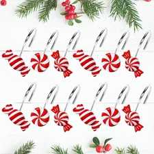 12Pcs Christmas Shower Curtain Hooks 3 Styles Christmas Candy Curtain Hangers Ho