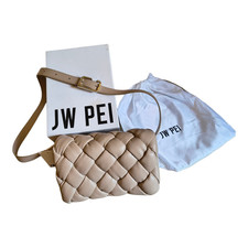 JW PEI Beige Woven Crossbody Bag Small Magnetic Closure Gold Hardware Box