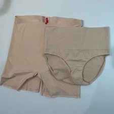 2pc SPANX Womens Shapewear Shaping Shorts High Waisted Control Beige Size XL