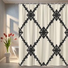 Elegant Black and Cream Shower Curtain with Floral Design