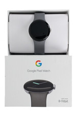 Google Pixel Watch 1st Gen Polished Silver Stainless Steel Case Charcoal Band