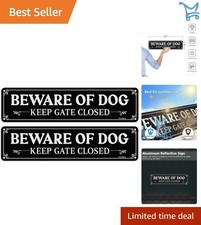 Beware of Dog Signs Aluminum Reflective Fence Gate Warning Indoor Outdoor 2 Pack