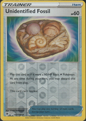 Unidentified Fossil #157/189 Reverse Holo 2022 Pokemon Astral Radiance LP