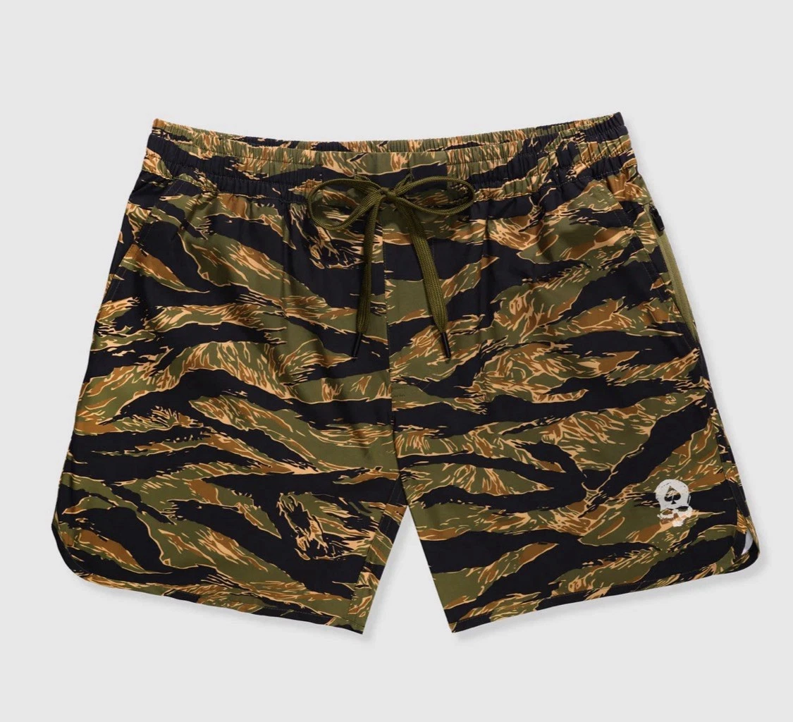 Zero Foxtrot Shorts 7” Mens Tiger Stripe Gold Running Gym Performance