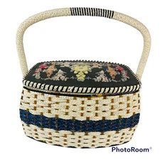 Vintage Woven Sewing Basket Penneys Crafts Storage Quilting Box Container